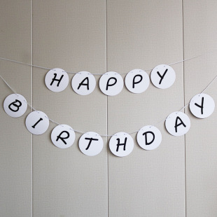 Cross-border New Internet Celebrity with Simple Round Birthday Letter Flag Wedding Bar Party Flower Decoration Props