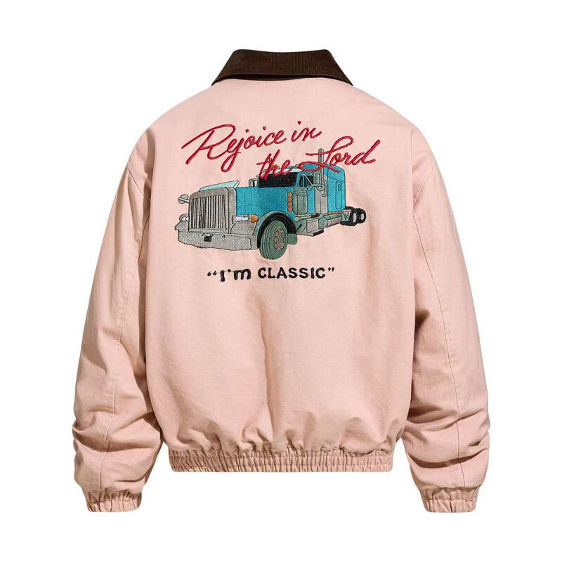 American Retro Car Letter Embroider Stitching Contrasting Lapel Jacket for Men and Women Autumn and Winter Loose Casual Velvet Jacket