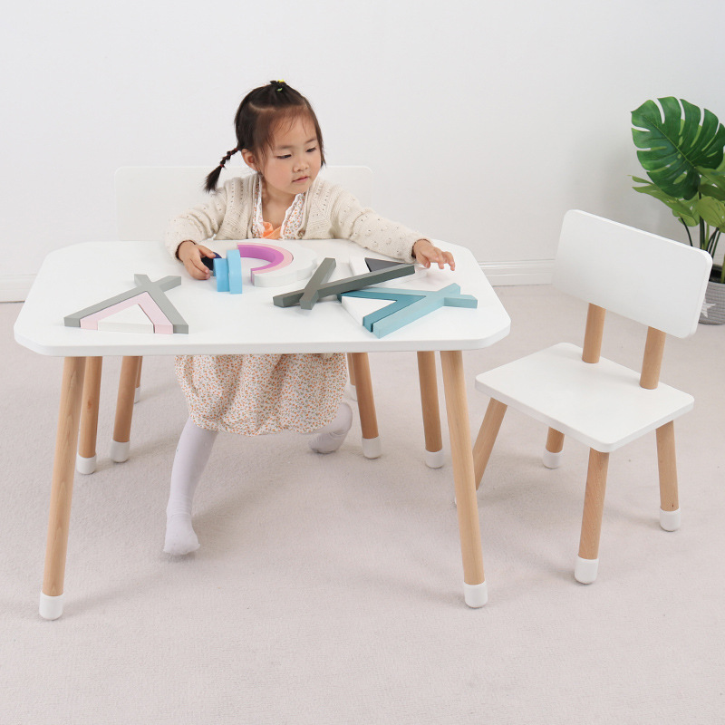 Children's Double White Table, Study Table, Kindergarten Early Education Table and Chair, Baby Reading and Painting Table and Chair, Simple Long Table
