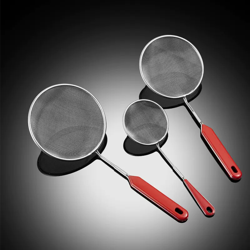 支持定制捞面勺油格油炸网漏勺豆浆果汁304不锈钢红夹柄过滤网201