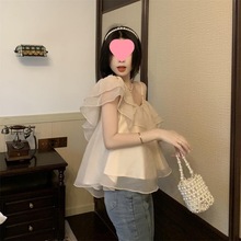 纯欲风一字肩短款衬衫夏季2025新款时尚辣妹荷叶边吊带气质女上衣
