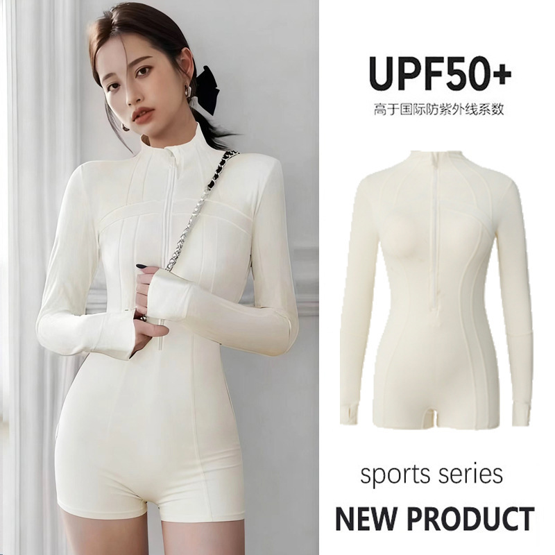 尾波冲浪高领泳衣女长袖长裤专业防晒UPF50+连体速干潜水服水母衣|undefined