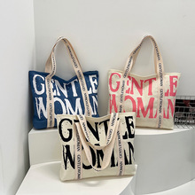 2025新款帆布包ins女韩国大容量字母单肩包托特包简约时尚帆布袋