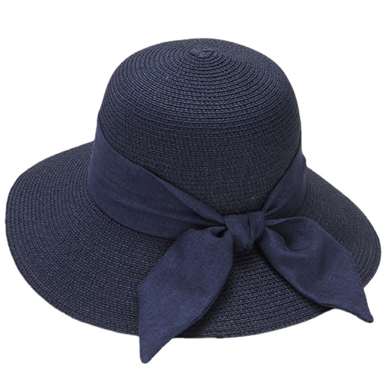 Cappello da sole estivo da donna a tesa larga, stile coreano, pieghevole, in paglia, per la spiaggia e la protezione solare._voghion.com