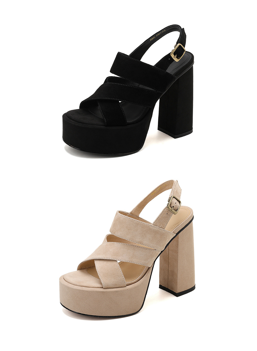 Sandal cao gót nữ hở mũi gót vuông 12 cm, quai ngang đế platform — màu đen, màu mơ chi tiết 22