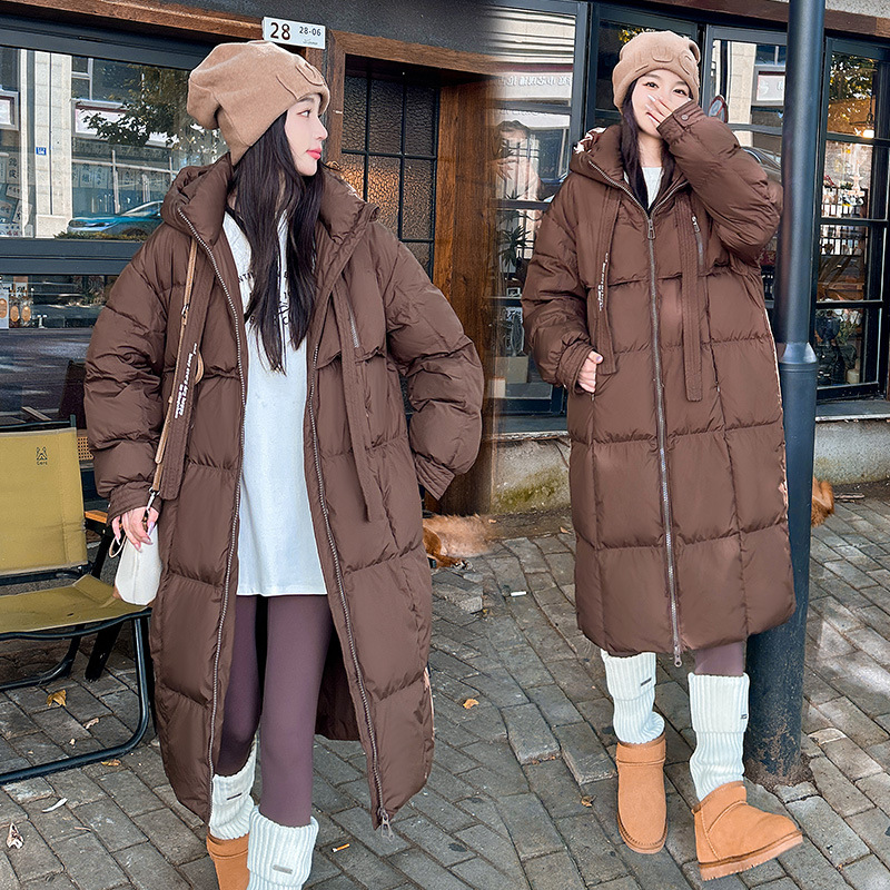 2024 invierno nuevo estilo coreano de moda suelta ropa de algodón de pluma para mujeres sobre la rodilla larga con capuzas gruesa chaqueta de algodón de mujer image 3
