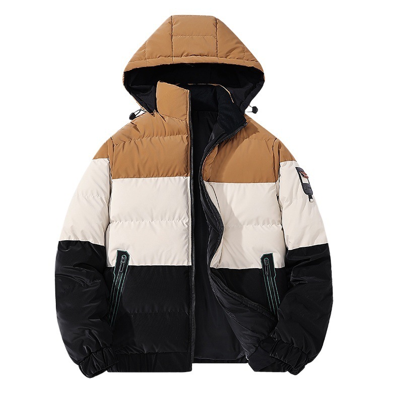 Men's Clothing Boys' Winter Thickened Hooded Baseball Jacket, Teenage Youth Coats With Fleece Lining, Zipper Closure, Short Waist Design (Khaki/Red)_voghion.com
