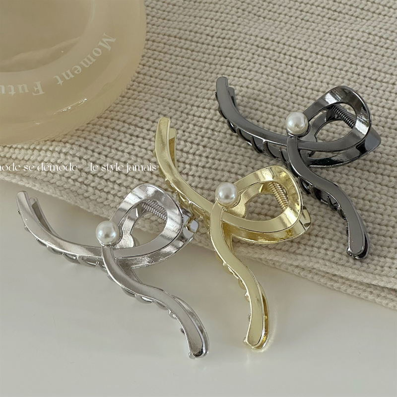 Nischendesign Wellenperlen-Haarnadel Modische, elegante Haarspange für den Hinterkopf, Haarspange mit Haifischclip für kalten Wind, Haarschmuck für Damen_voghion.com