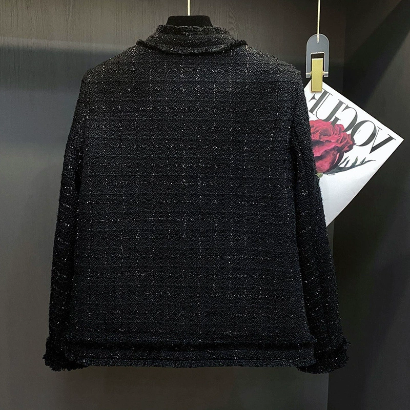 Черная демисезонная куртка, стиль Chanel, французский стиль, высококлассный стиль