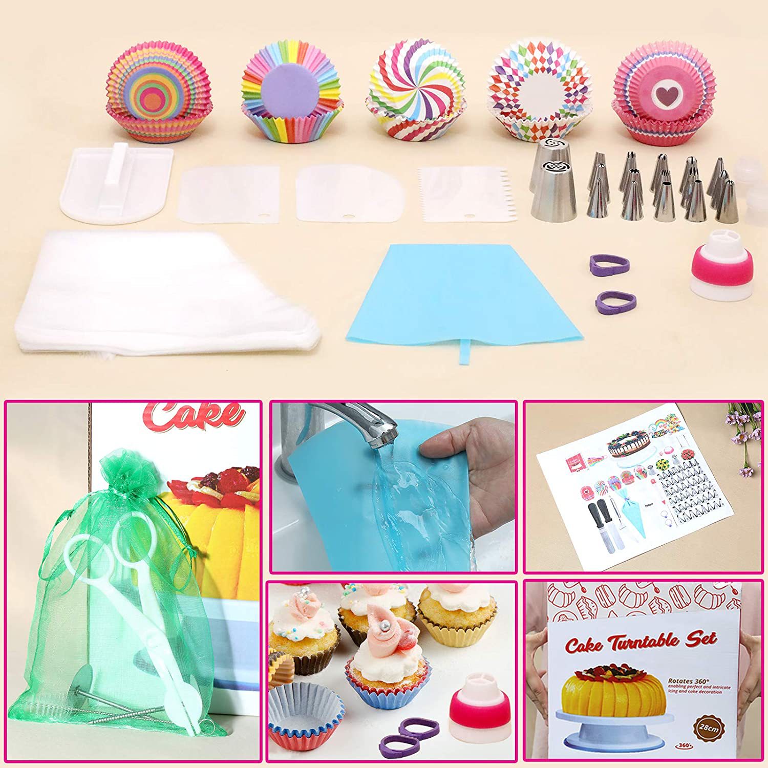 Amazon Venta caliente 322-pieza pastel tocadiscos traje hornear pastelería boquilla traje decoración de la torta herramientas