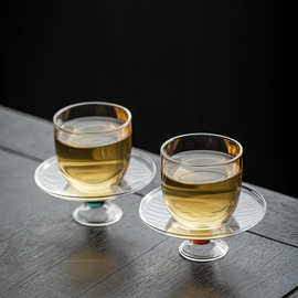 仿宋复古茶杯中式耐热透明玻璃主人杯品茗杯茶盏高脚清酒杯