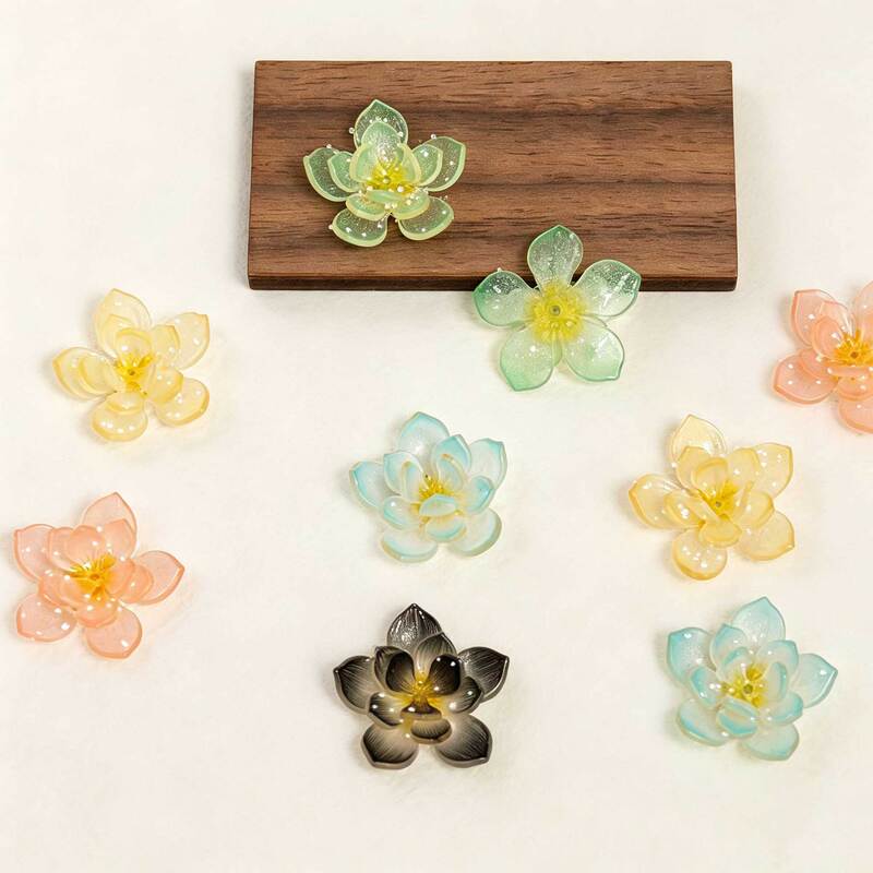New Chinese-style gradient heat-shrunk lotus flower pieces without holes, handmade materials for Hanfu headwear, wholesale