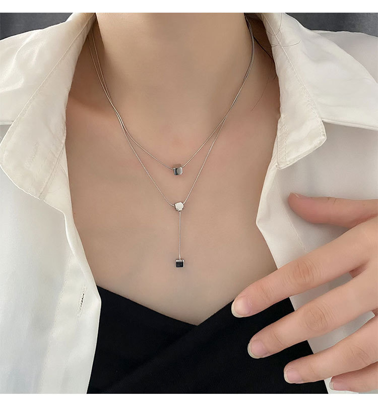 Simple Style Geometric Titanium Steel Polishing Layered Necklaces 1 Piece