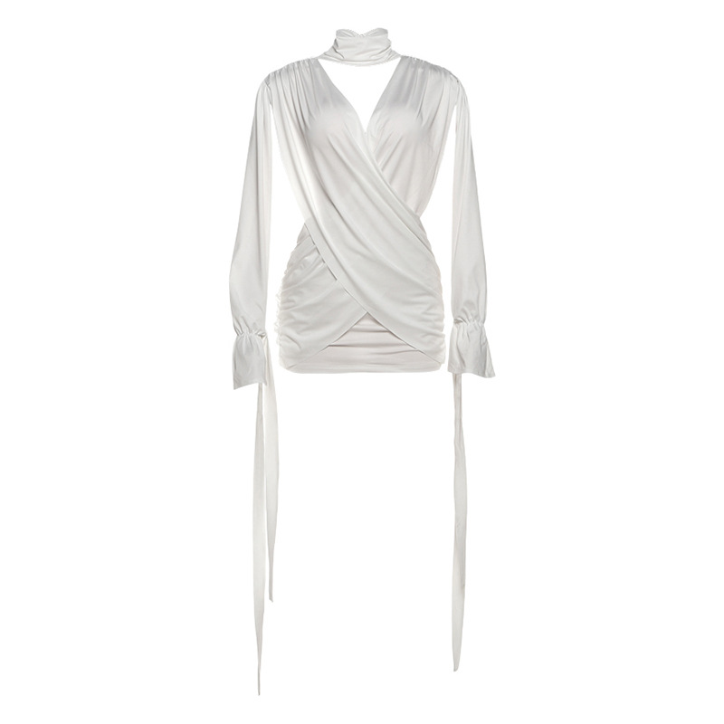 Long Sleeve Bodycon Dress Hollow Out Design Deep V Neck Waist Cutout Autumn Winter Fashion OEM Available