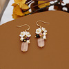 Agate tourmaline silver needle, elegant earrings handmade from pearl, silver 925 sample, flowered