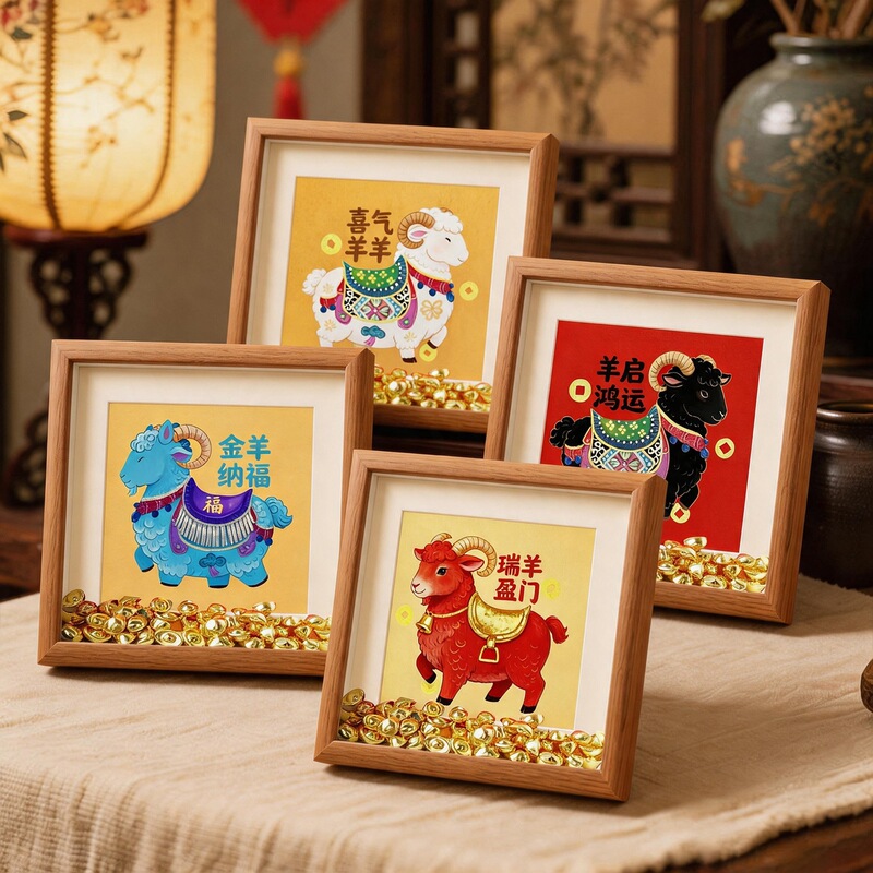Year of the Sheep Zodiac Lucky Sheep Photo Frame Holiday Souvenir Home Entryway Decoration Tabletop Photo Frame Creative Gift Year of the Sheep Zodiac Lucky Sheep Photo Frame Holiday Souvenir Home Entryway Decoration Tabletop Photo Frame Creative Gift