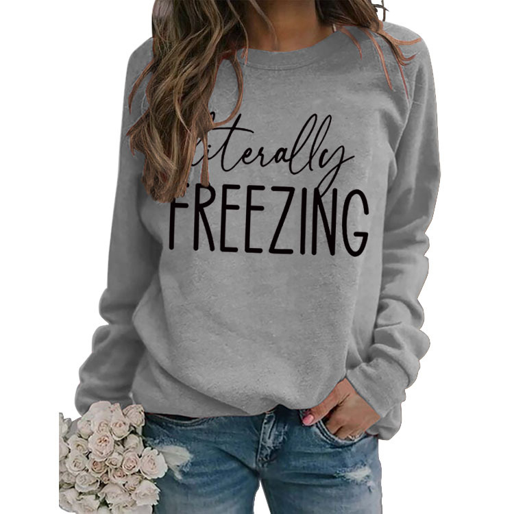 Literalmente Jersey simple cuello redondo en stock Top manga larga Amazon imprimir suéter suelto Comercio exterior transfronterizo