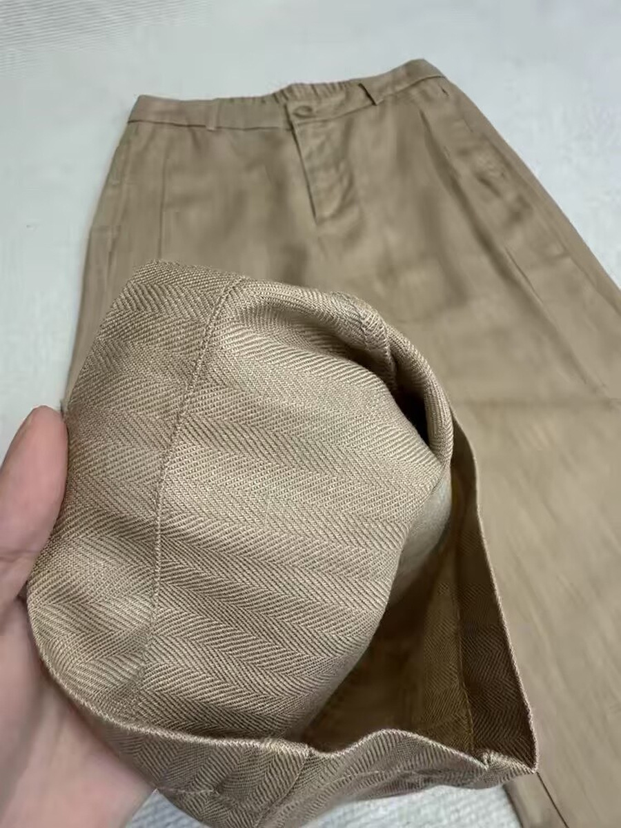 Quần tây nữ ống đứng cạp cao kaki mùa hè — màu kaki