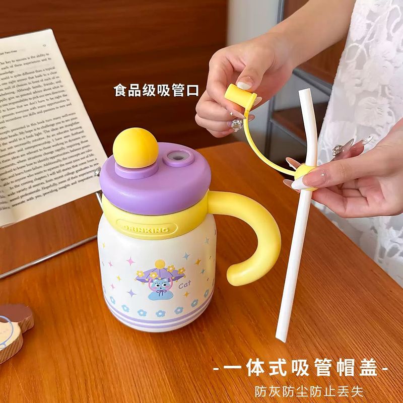 大容量手柄水杯女生高颜值大肚吸管杯双饮大容量办公桌面保温杯|undefined