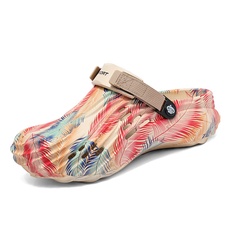 Gran tamaño transfronterizo para hombres verano nuevo calzado deportivo agujero corrugado impresión al aire libre antideslizante zapatillas de playa