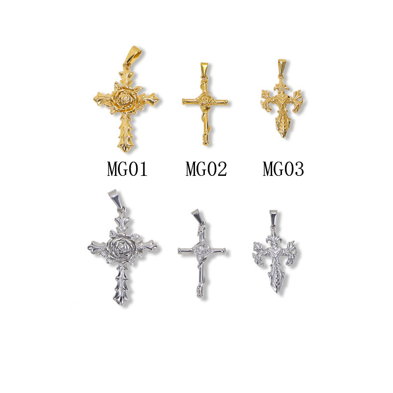 Colgante de cruz de rosa vintage AliExpress no desvanecerse transfronterizo acero de titanio chapado en oro 24K joyas transfronterizas ventas calientes