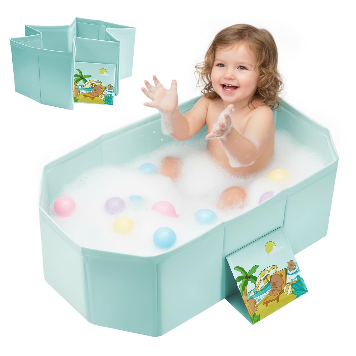 Newborn Baby Bathtub PVC Composite Fabric Foldable Baby Bath Tub with Non-Slip Base and Drain Plug Portable
