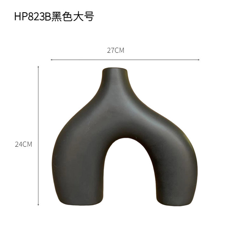 Moderno simple creativo blanco y negro jarrón de cerámica decoración modelo sala de estar flor seca arreglo de flores decoración del hogar al por mayor