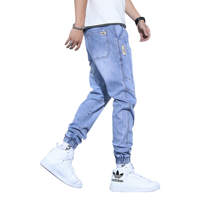 Pantalones vaqueros de los hombres lavados vintage costura tobillo-atado pantalones casuales pantalones harén de los hombres pantalones casuales de verano