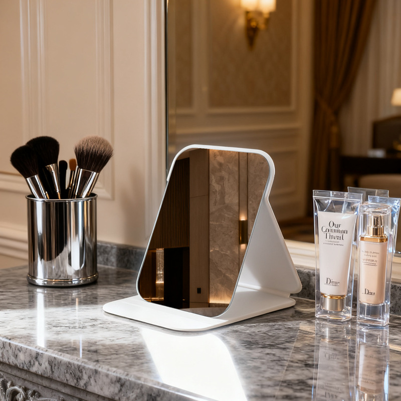 Espejo plegable pequeño espejo de cuero PU dormitorio estudiantil de belleza de escritorio portátil hogar dormitorio de escritorio espejo de maquillaje