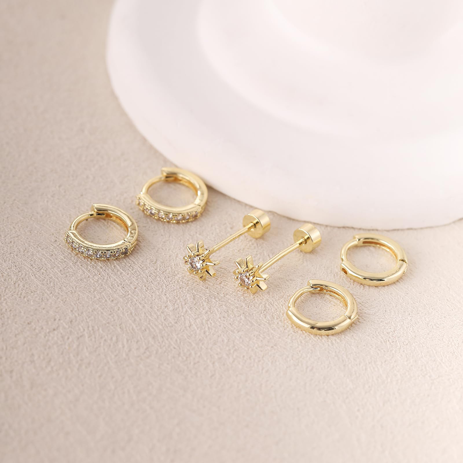 Three Piece Set Drop Earrings Gold Plated Eight Pointed Star_voghion.com