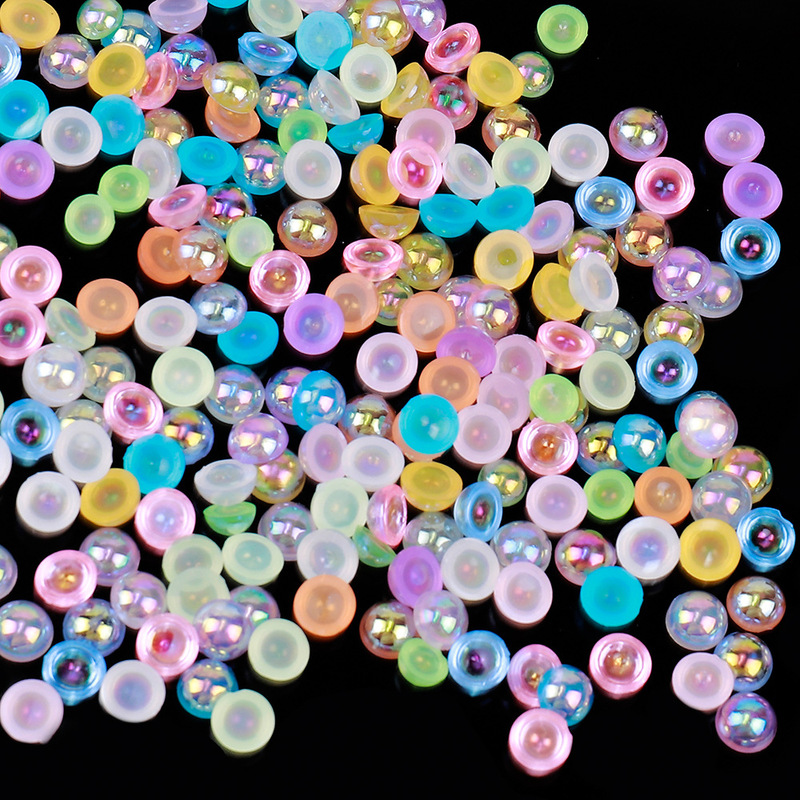 Color-plated Acrylic Flat-bottomed Semi-round Beads Transparent Color diy Nail Diamond Mobile Phone Shell Jewelry AB Fantasy Color Imitation Pearl