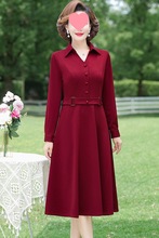 新款中老年女装春秋长袖连衣裙女显瘦妈妈装遮肚子中长款翻领裙子