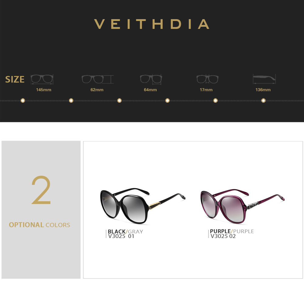 Diamante de las mujeres polarizadas a prueba de UV ronda de gran marco gafas de sol de moda a prueba de sol TR90 gafas de sol en stock 3025