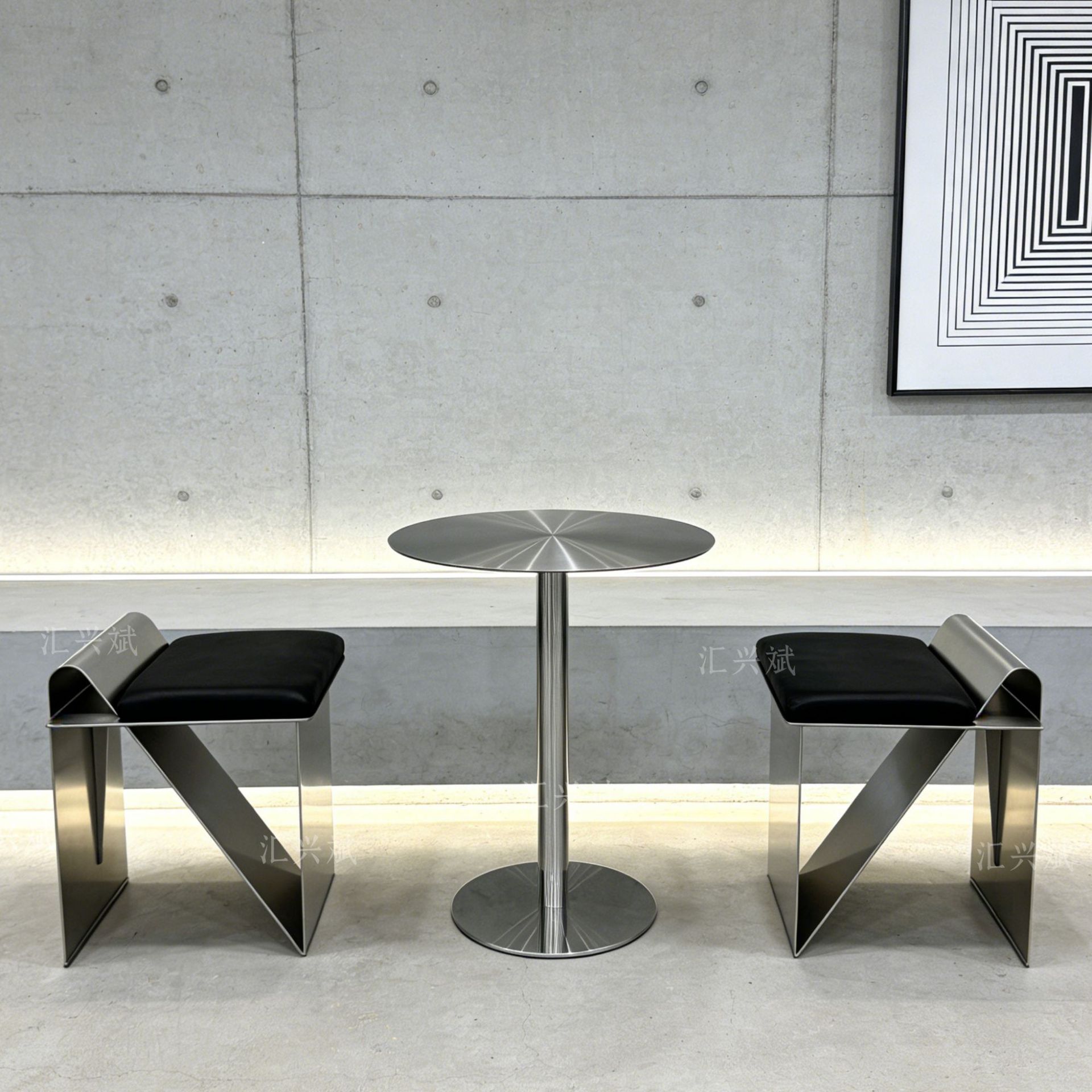 Industrial Style Stainless Steel Small Round Table Square Table Milk Tea Shop Cafe Tea Restaurant Balcony Light Luxury Leisure Dining Table and Chairs