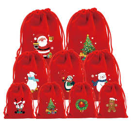厂家批发大红色圣诞绒布袋圣诞节苹果糖果包装袋礼品袋跨境束口袋