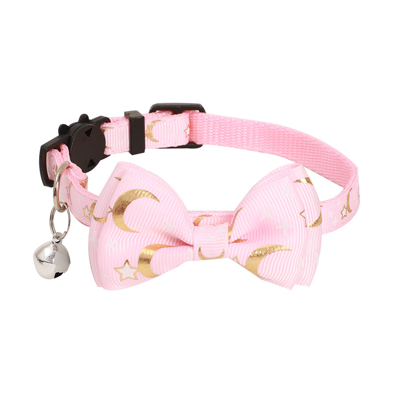 Nuevo collar de mascotas estampado de oro correa arco estrella luna collar de gato collar de perro. Gato de vacaciones lujoso