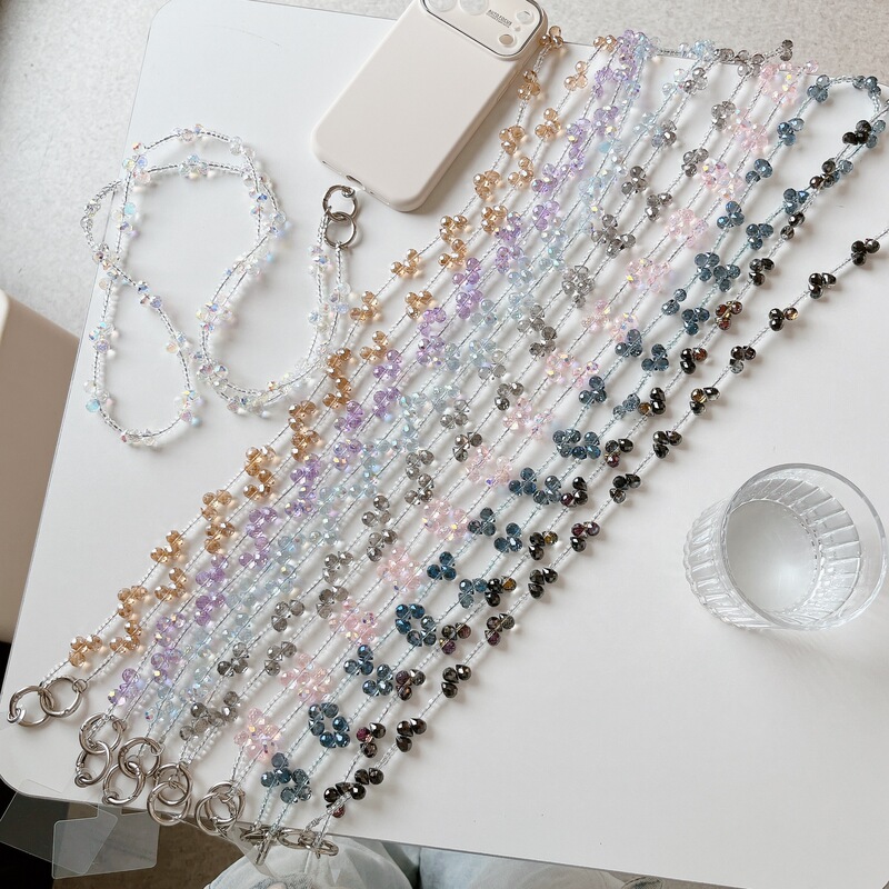New Original Amethyst Crystal Rice Beads Cross-body Shoulder Chain Personalized Ins Style Mobile Phone Case Hanging Chain Sturdy Women's Hanging Chain