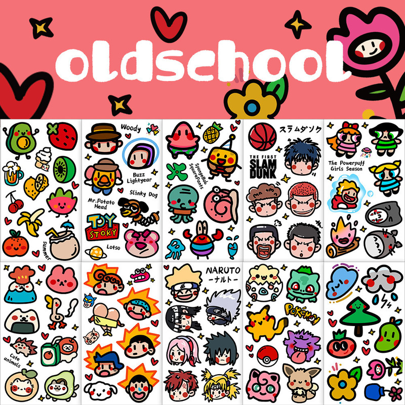 10 cute oldschool tattoo stickers cartoon simple graffiti stickers wrist arm simulation tattoo stickers wholesale