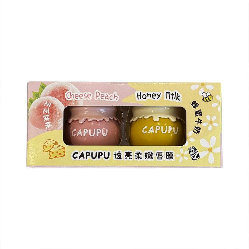 CAPUPU Honey Peach Honey Lip Mask Anti-seco - agrietamiento, desvanecimiento de las huellas labial, humectante, hidratación, lápiz labial cruzado