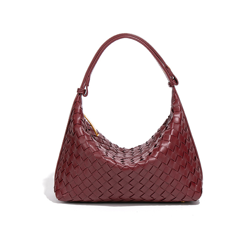 Woven Curved Soft PU Leather Zip Shoulder Bag 47