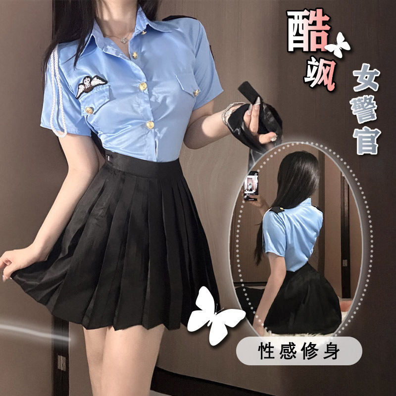 Sexy Lingerie Pleated Skirt Spice Shirt Police Female Stewardess Uniform Role Playing Business Dress Night Shop