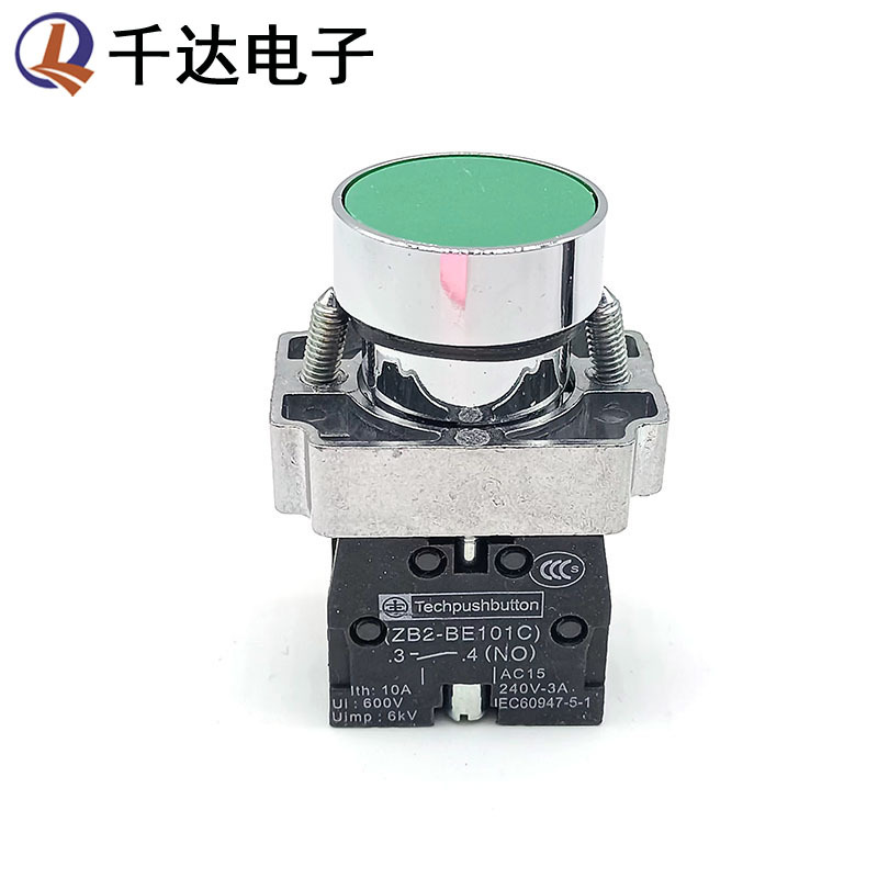 XB2-BA31绿色平头自复位按钮开关 22mm启动停止按钮开关 一常开