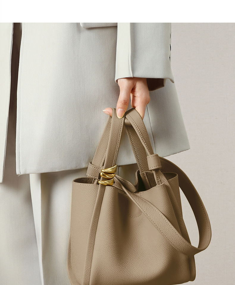 Women’s Bags this year's popular new style versatile bucket bag, niche designer genuine leather hand held vegetable basket_voghion.com