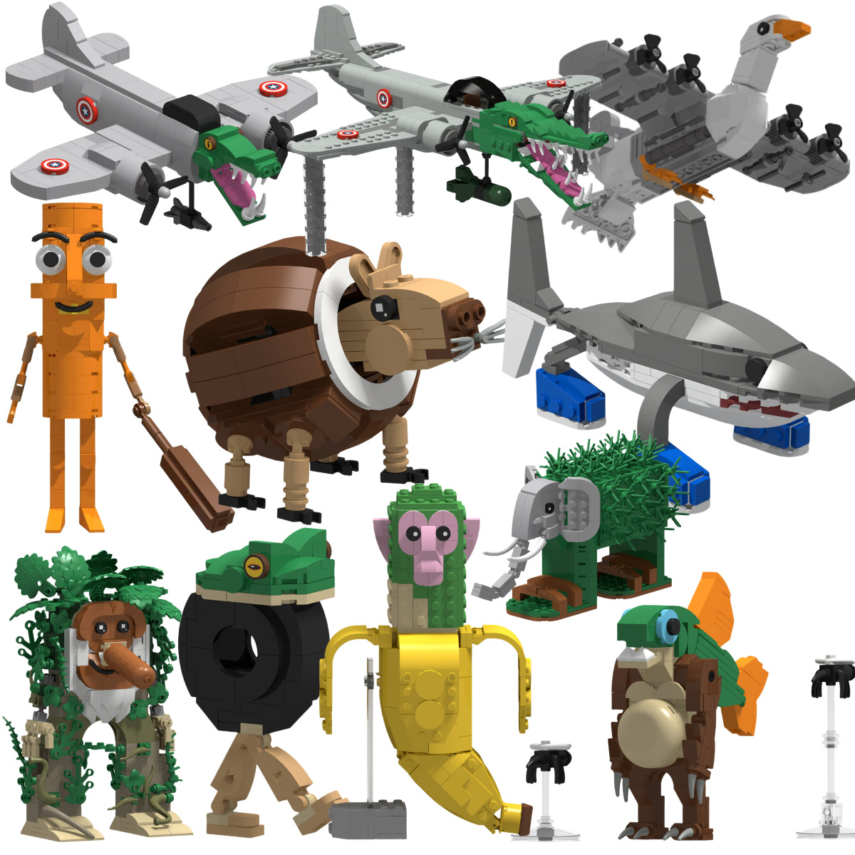 跨境爆款tung tung sahur山海经木棍人building抽象鲨鱼积木玩具