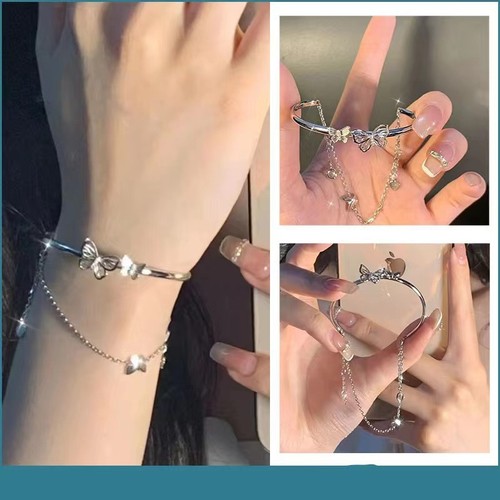 Double-layered bow chain tassel open bracelet for women niche versatile temperament Hanfu internet celebrity bestie bracelet bracelet