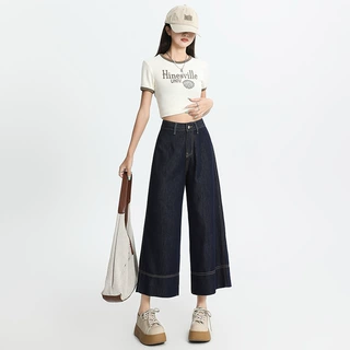 稚橘#小个子显高天丝阔腿牛仔裤女夏季薄款宽松显瘦显高九分裤潮