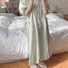 实拍2026新款宽松纯棉睡衣女碎花可爱棉纱布显瘦家居服短袖睡裙