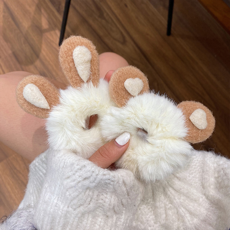 日韩秋冬毛绒发圈兔耳朵头绳可爱小熊发绳扎头发双马尾丸子头发饰