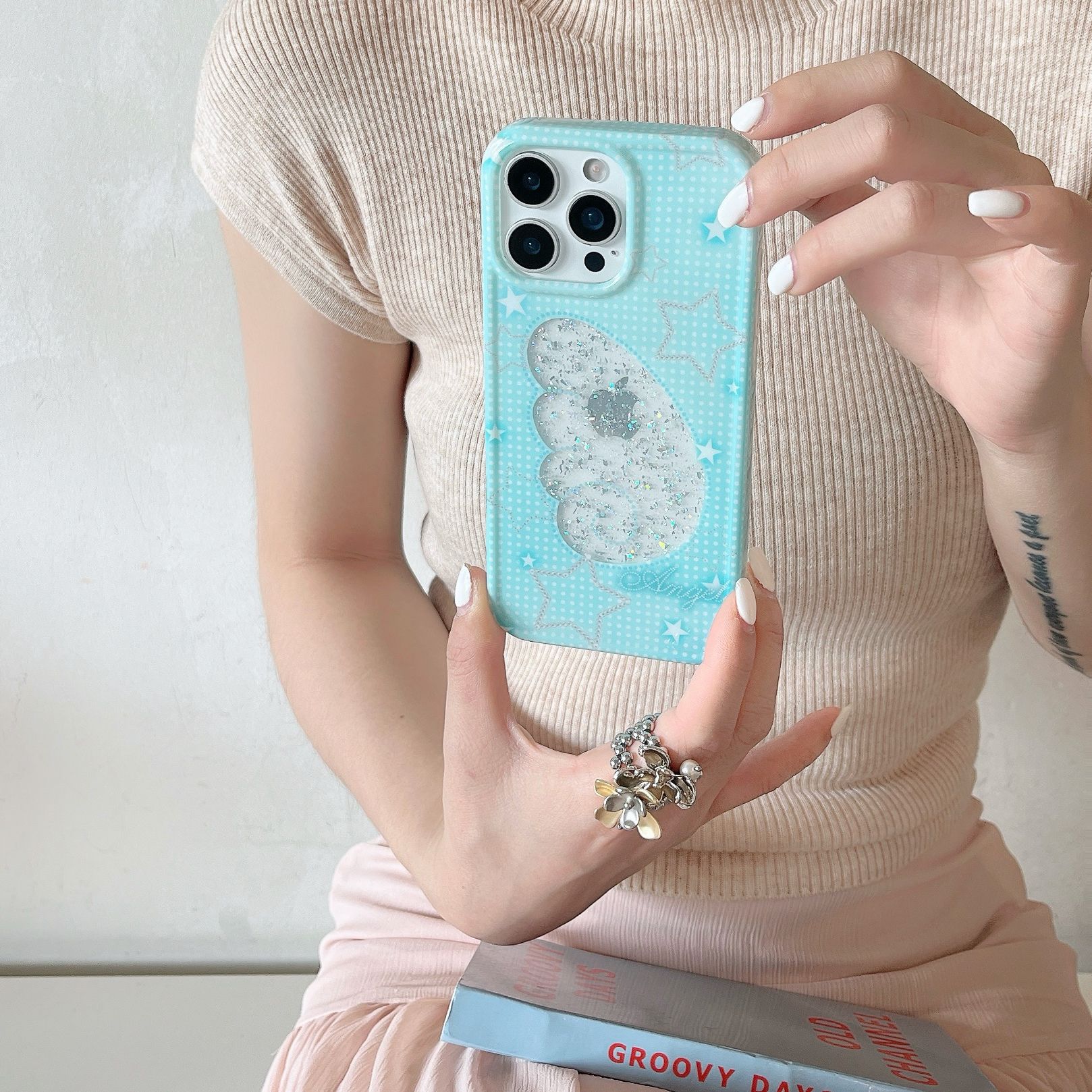 Alas de estrella a cuadros frescas de ensueño para Apple 15ProMax funda para teléfono móvil 16Pro hueco 14/13 nuevo