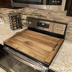 Solid Wood Noodle Board Gas Stove Cover Plate Household Kitchen Stove Partition Wooden Stove Top Cover Retro Handle Cutting Board